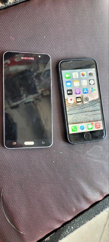 Secondhand sale of simple iPhone 7 and J7 2016, both fixed iPhone 128, battery 100 SIM lock, price 1000, and Haft price 1500, call 0789051004